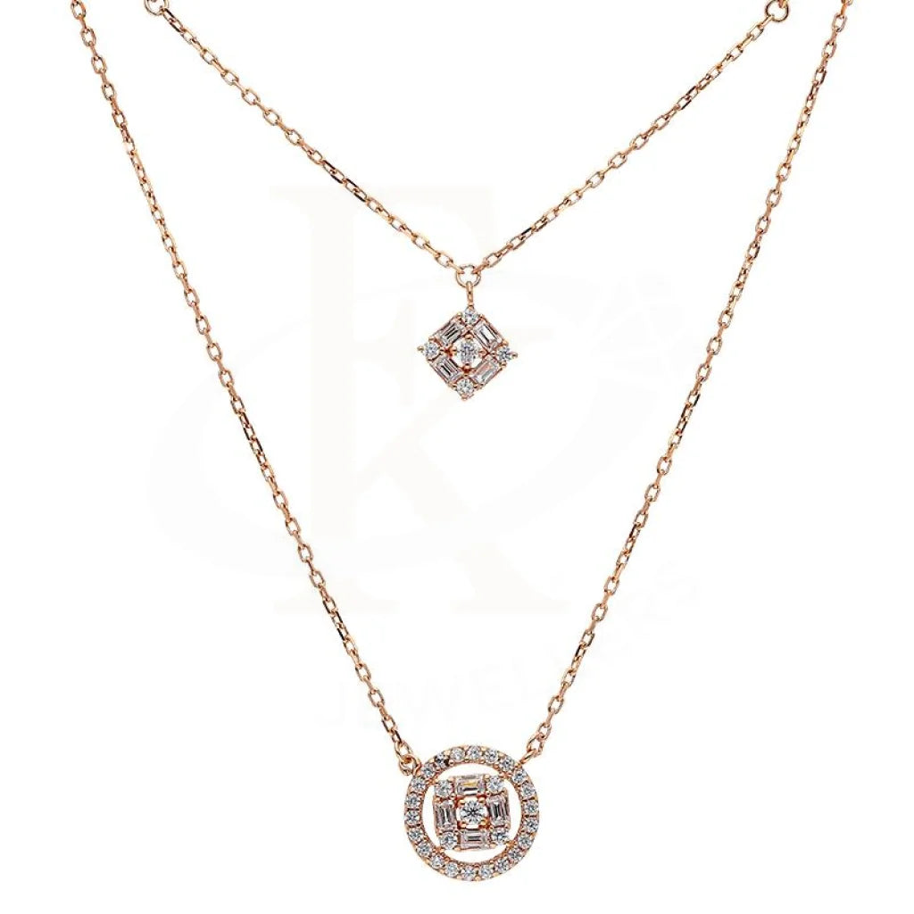 Ladies Necklaces with Initials-Sterling Silver 925 Rose Gold Plated Rhombus and Round Shaped Necklace - FKJNKLSL2898