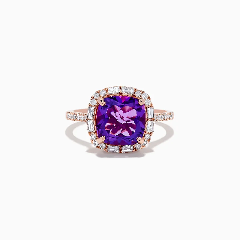 Happiness Rings -14K Rose Gold Amethyst and Diamond Ring