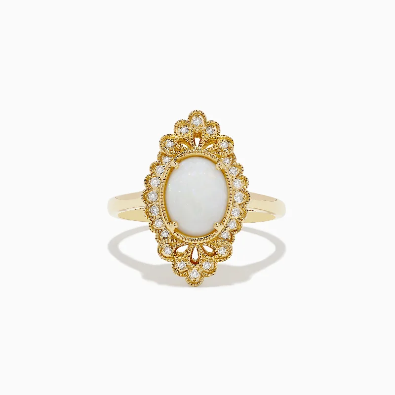 Thin Rings -14K Yellow Gold Opal And Diamond Ring