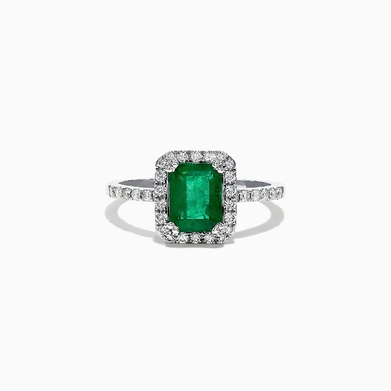 Couple Rings -Brasilica 14K White Gold Emerald and Diamond Ring, 1.69 TCW