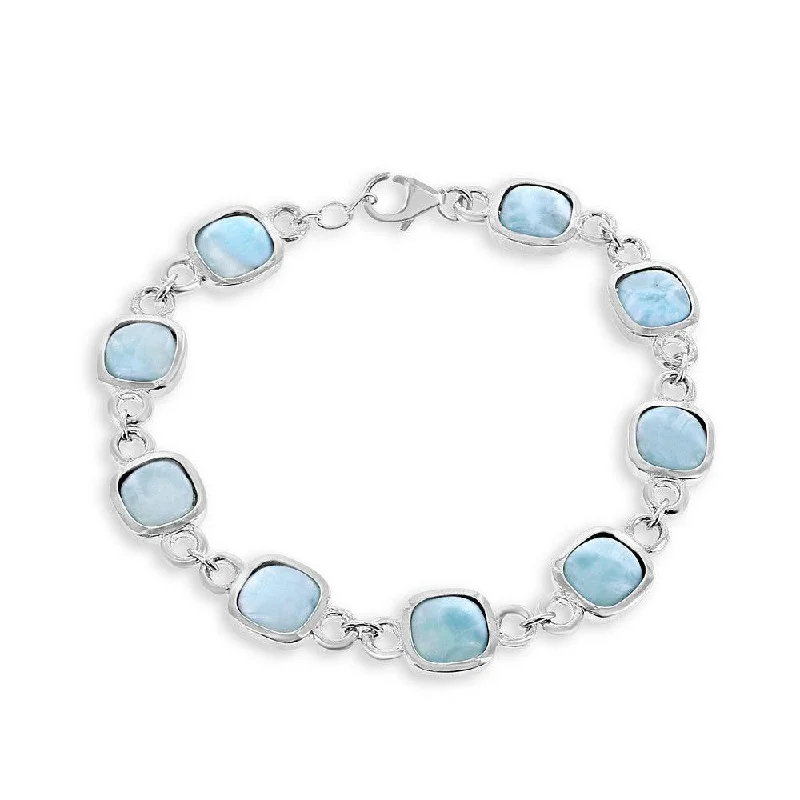 Ladies Bracelets with Blue Chalcanthite-Sterling Silver Square Larimar Bracelet, 7.5"