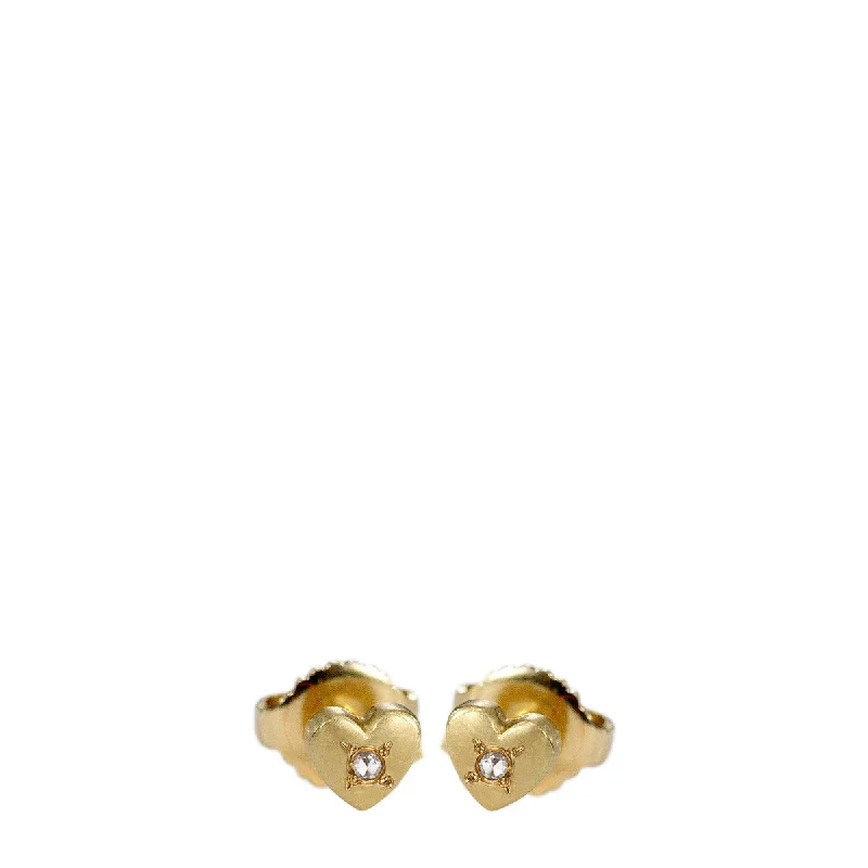 Antique Earrings -18K Gold Heart Stud Earrings with Diamonds