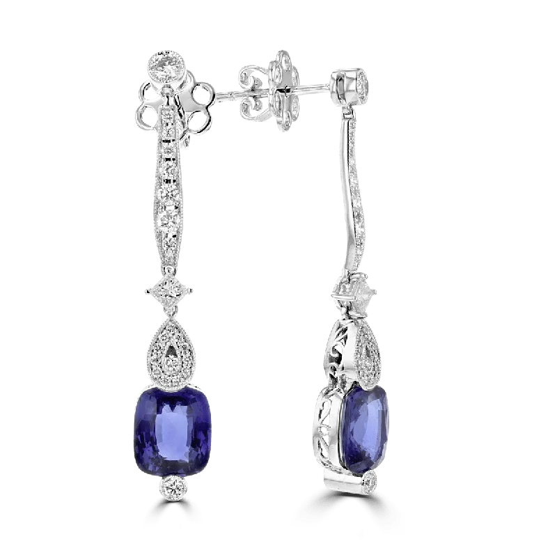 Green Earrings -JULEVE 18KT 4.12 CTW SAPPHIRE & .66 CTW DIAMOND DROP EARRINGS