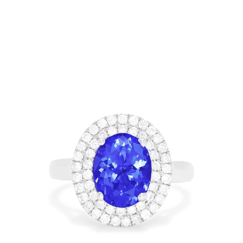 Spring Rings -14K White Gold Tanzanite and Diamond Ring, 3.13 TCW