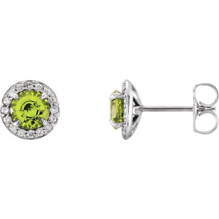 Rose Gold Earrings -14K White 5 mm Natural Peridot & 1/8 CTW Natural Diamond Earrings