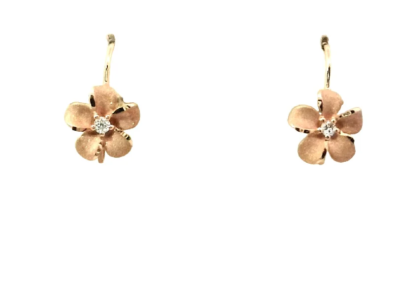 Wedding Earrings -Plumeria Leverback Earrings in Rose Gold