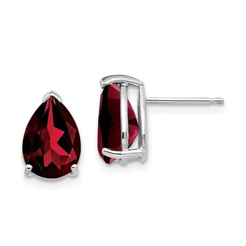 Affordable Earrings -14KT WHITE GOLD 3.60 CTW PEAR SHAPE GARNET STUD EARRINGS