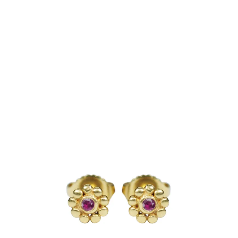 Lightweight Earrings -18K Gold Tiny Java Flower Stud Earrings with Rubies