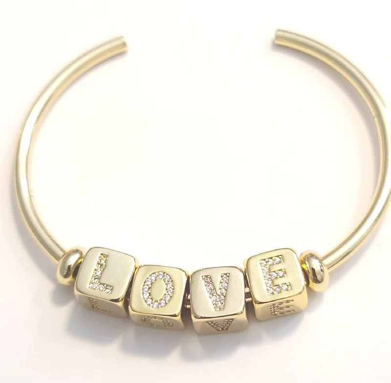 Ladies Bracelets for Gala Events-Love Cz Word Cuff Bracelet