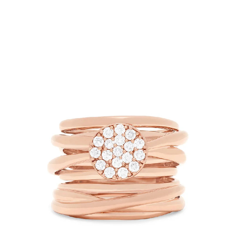 Initial Rings -Pave Rose 14K Gold Diamond Ring, 0.35 TCW