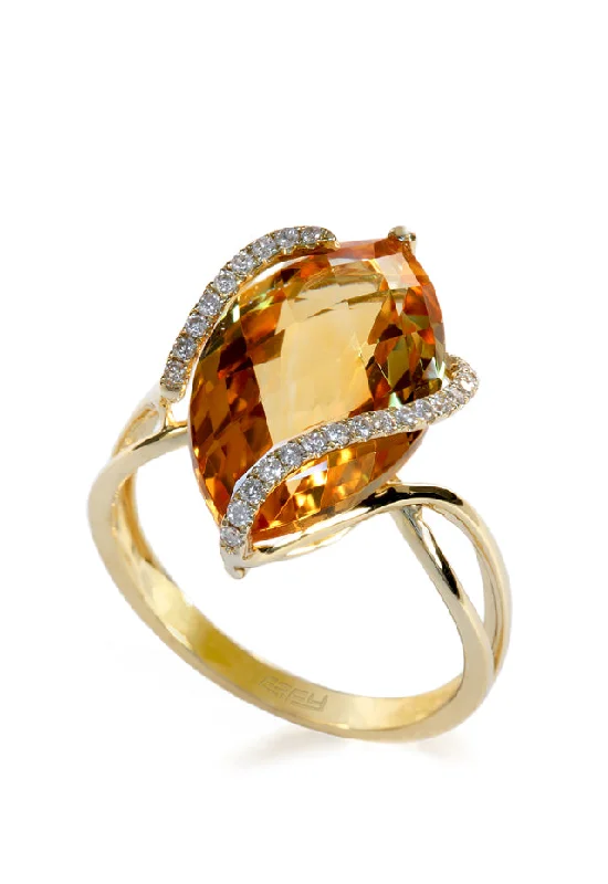 Onyx Rings -Sunset 14K Yellow Gold Citrine and Diamond Ring, 6.29 TCW