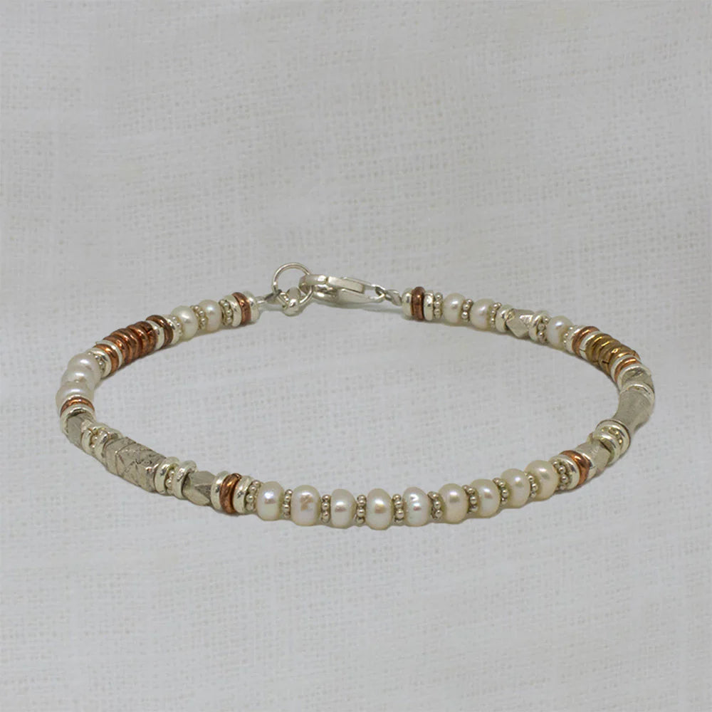 Ladies Bracelets Vibrant Hues-Silver Freshwater Pearl and Mixed Metals Bracelet