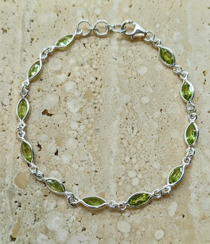 Ladies Bracelets for Relaxed Days-Sterling Silver Multi-Stone Marquise Peridot Facet Bracelet