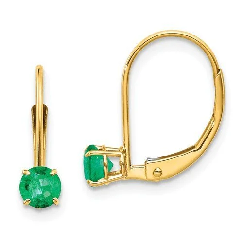 Yoga Earrings -14KT YELLOW GOLD 0.50 CTW ROUND EMERALD LEVERBACK EARRINGS