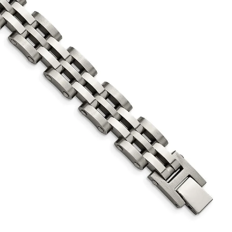 Ladies Bracelets Open Circle-Stainless Steel Brushed and Polished 8.75in Link Bracelet