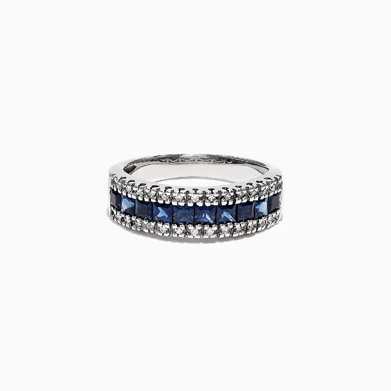 Cheap Rings -Royale Bleu 14K White Gold Blue Sapphire and Diamond Ring, 1.46 TCW