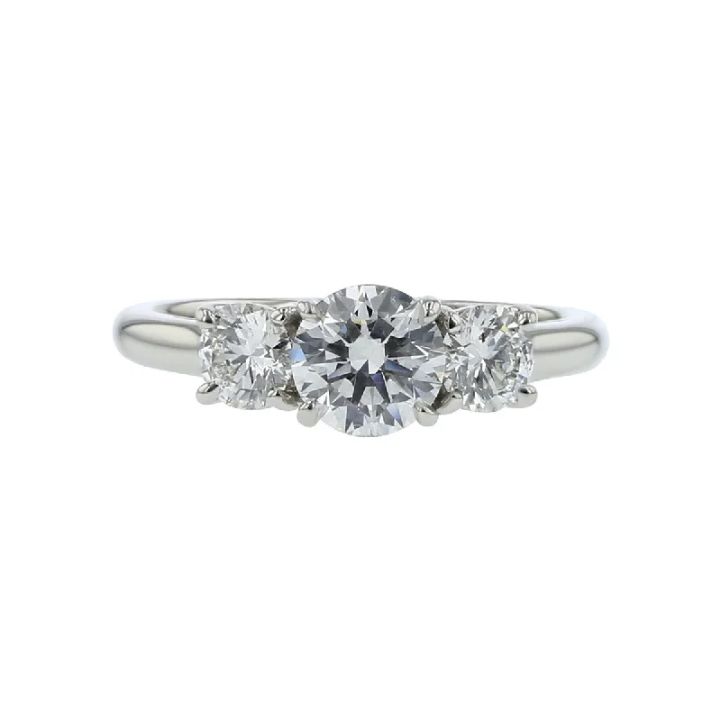 Positive Vibe Engagement Rings -Platinum 3-Stone Fire and Ice Diamond Trellis Engagement Ring