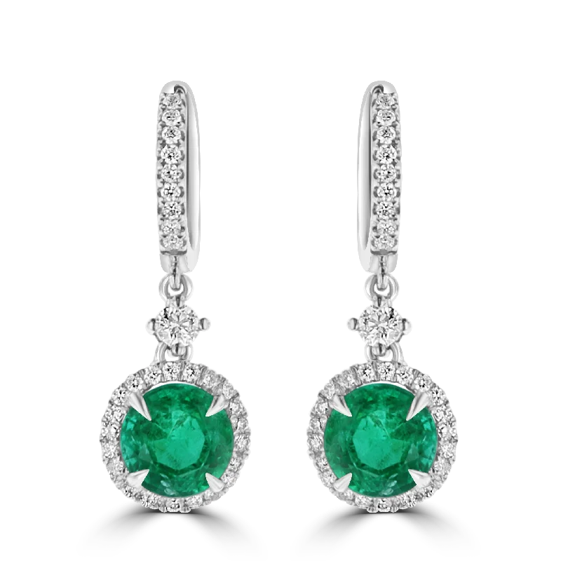 Oxidized Earrings -JULEVE 2.69 CTW EMERALD & 0.59 CTW DIAMOND HALO DROP EARRINGS