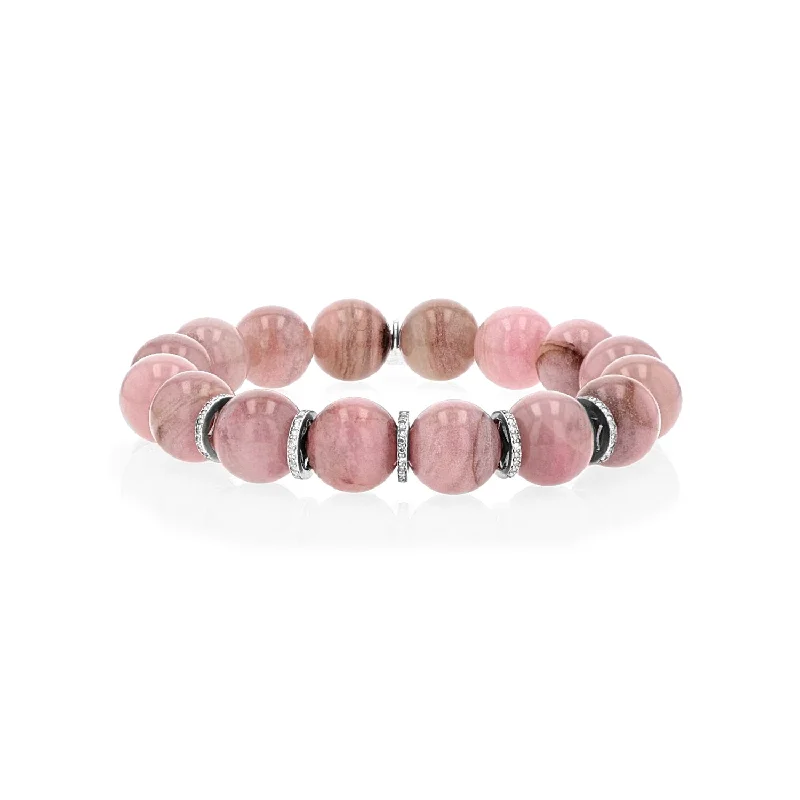 Ladies Bracelets Artisanal Craft-Rhodonite Beaded Bracelet with Diamond Rondelles - 12mm  B0002873