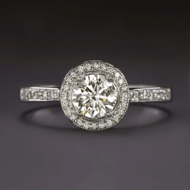 Promise Style Engagement Rings -F-G SI2 0.87ct DIAMOND HALO ENGAGEMENT RING 18k WHITE GOLD NATURAL ROUND CUT