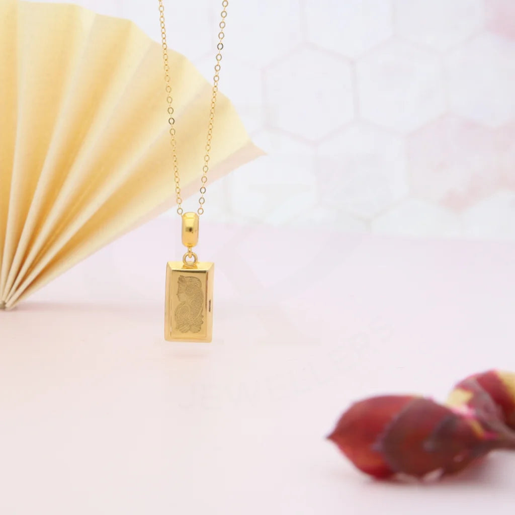 Ladies Necklaces with Labradorite-Gold Necklace (Chain With Lady Fortuna Gold Bar Shaped Pendant) 21KT - FKJNKL21KM8037