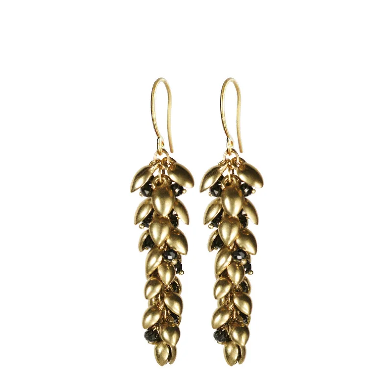 Tropical Earrings -18K Gold Medium Pod Earrings with Black Diamonds