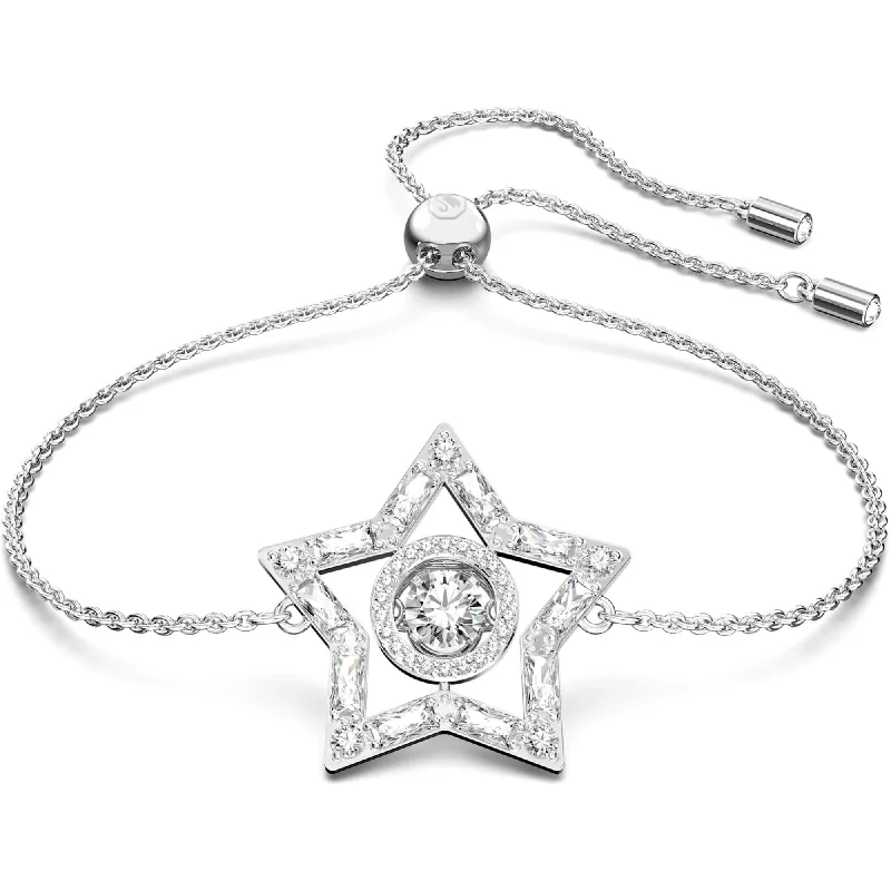 Ladies Bracelets with Brown Andalusite-Swarovski Women's Bracelet - Stella Rhodium Plated White Crystals Star | 5617881