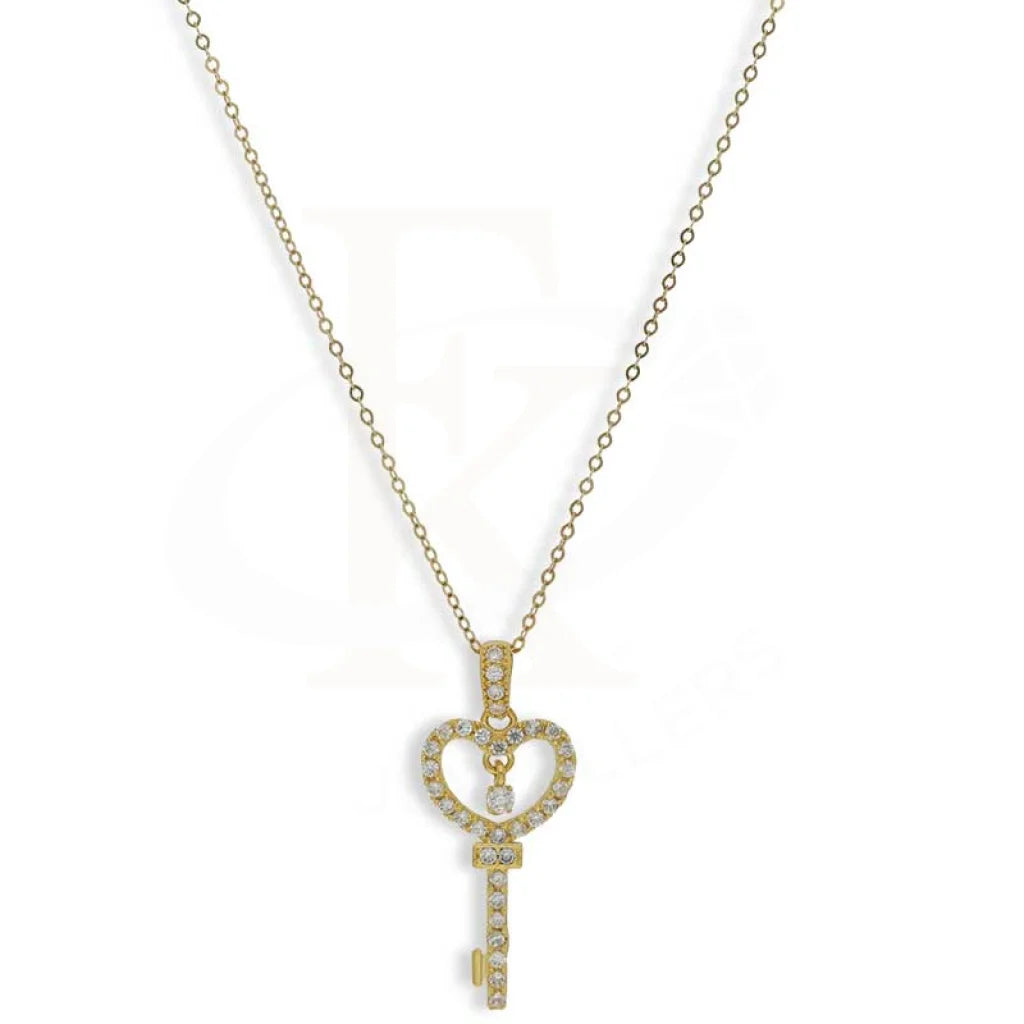 Ladies Necklaces with Zircon-Gold Necklace (Chain With Heart Key Pendant) 18KT - FKJNKL18K3153