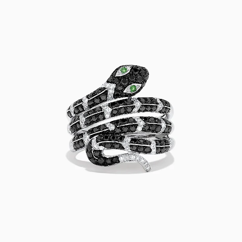 Jade Rings -Safari 14K White Gold Diamond & Emerald Snake Ring, 1.06 TCW