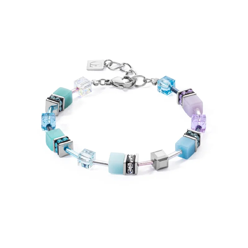 Ladies Bracelets for Night Out-Coeur De Lion GeoCUBE® Iconic Aqua-Lilac Bracelet