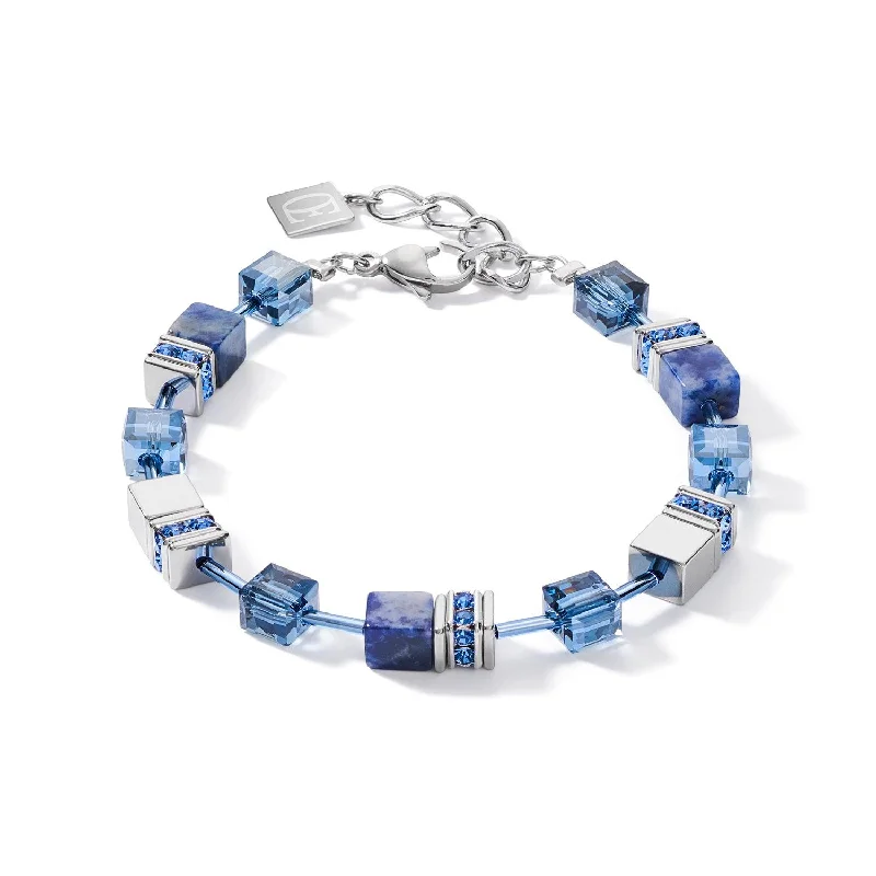 Ladies Bracelets for Young Adults-Coeur De Lion GeoCUBE® Sodalite & Haematite Blue Bracelet