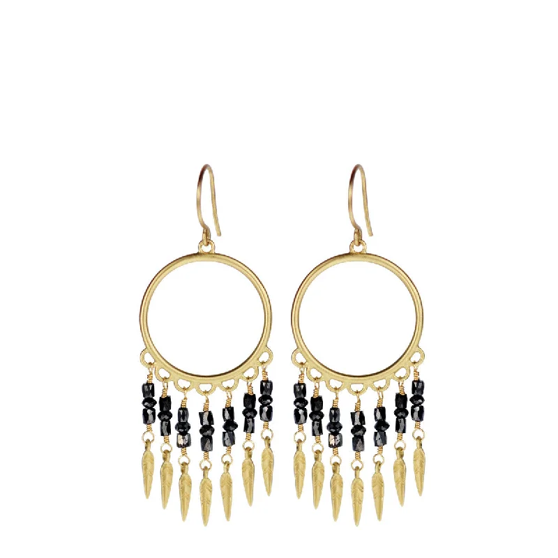 Unique Earrings -18K Gold Small Black Diamond Dream Catcher Earrings