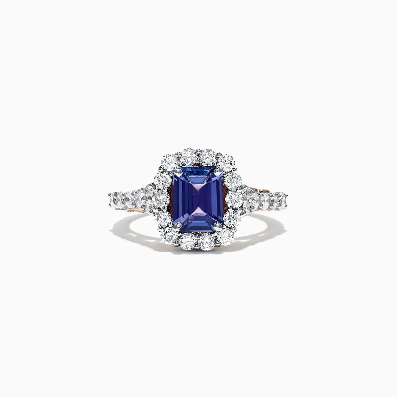 Cosmic Rings -Nahla Siri 14K Two Tone Gold Emerald Cut Tanzanite and Diamond Ring, 2.32 TCW