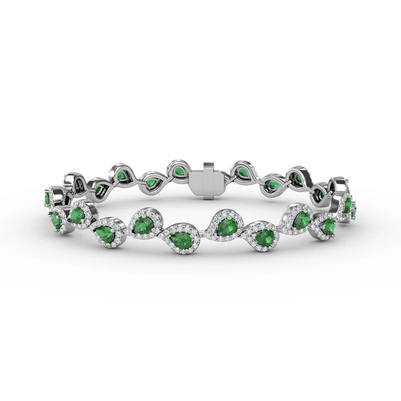 Ladies Bracelets for Romantic Dates-Decorated Emerald and Diamond Bracelet B1601E