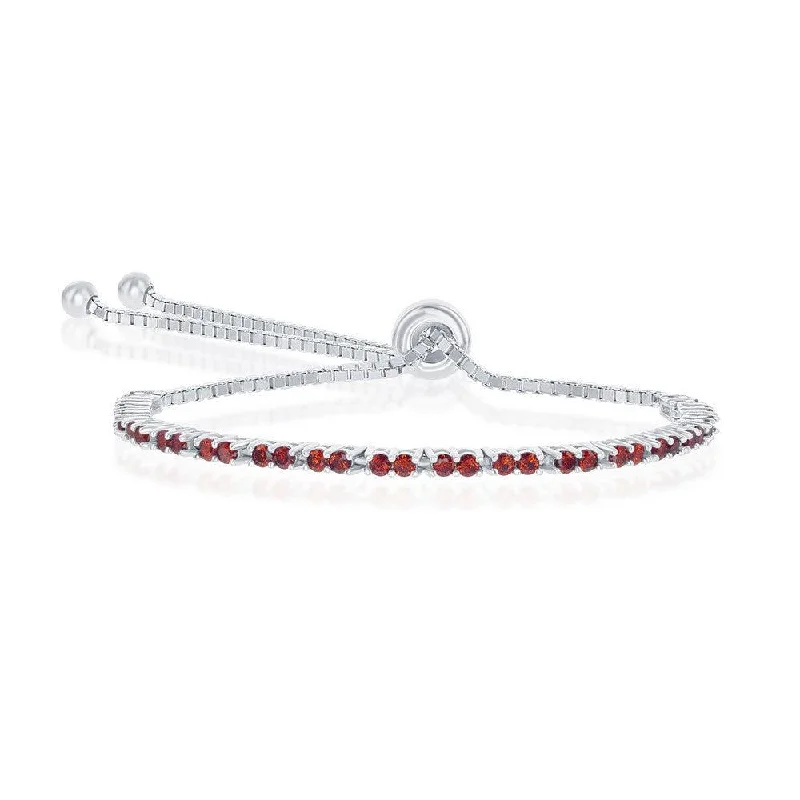 Ladies Bracelets with Grey Pollucite-Sterling Silver 2mm Garnet CZ 'January Birthstone' Bolo Bracelet