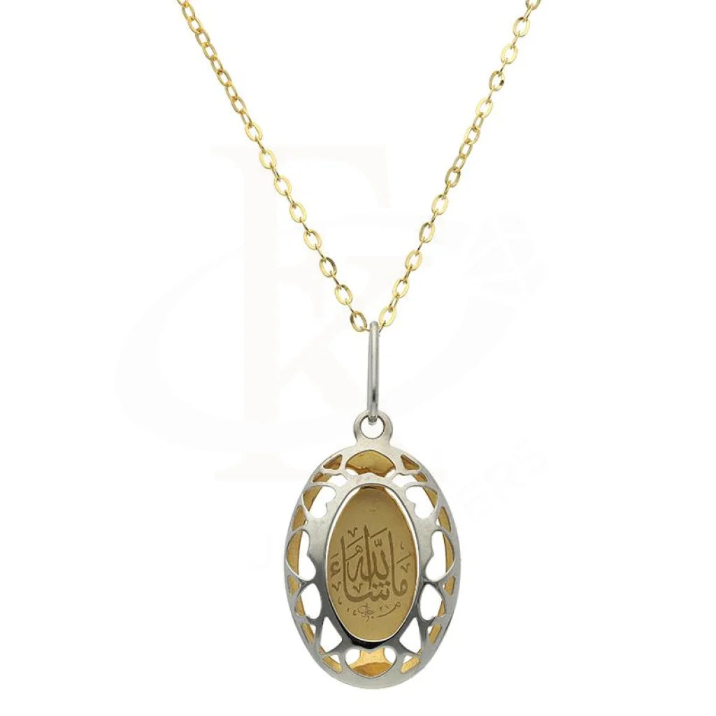 Ladies Necklaces for Best Friends-Dual Tone Gold Necklace (Chain with Oval Shaped Mashallah Pendant) 18KT - FKJNKL18K2493