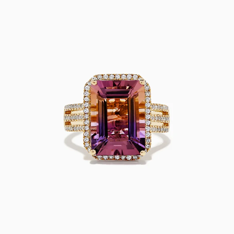 Purple Rings -14K Yellow Gold Ametrine and Diamond Ring