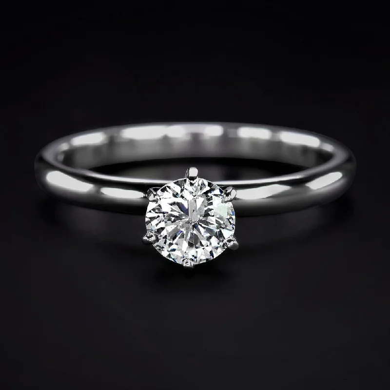 Birthstone Accent Engagement Rings -NATURAL DIAMOND ENGAGEMENT RING 1/2ct ROUND BRILLIANT CUT SOLITAIRE WHITE GOLD