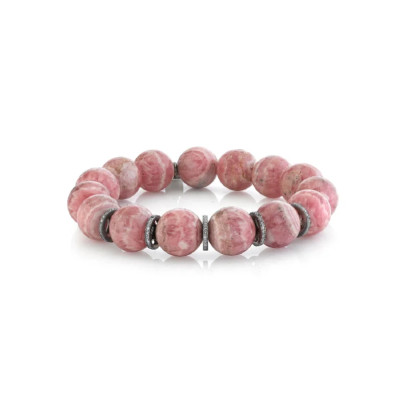 Ladies Bracelets with Purple Stichtite-Rhodochrosite Bracelet with Five Diamond Rondelles - 12mm  B0002021