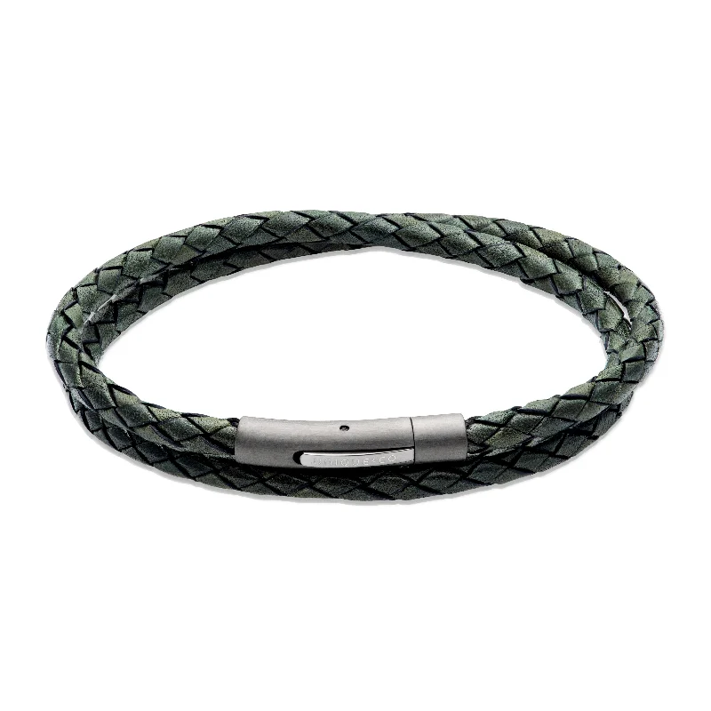 Ladies Bracelets Simple Elegance-Unique & Co Dark Green Two Row Leather Bracelet