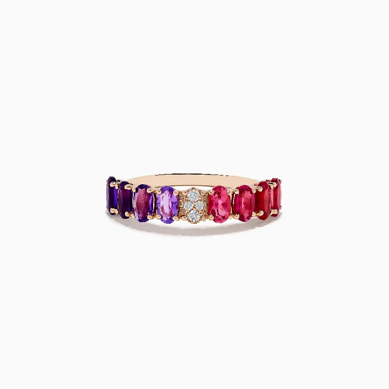 Diamond Rings -14K Rose Gold Pink Tourmaline, Amethyst, and Diamond Ring