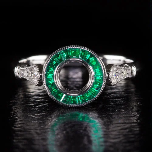 Dreamy Style Engagement Rings -NATURAL EMERALD DIAMOND VINTAGE STYLE HALO ENGAGEMENT RING SETTING 4.7 5mm ROUND