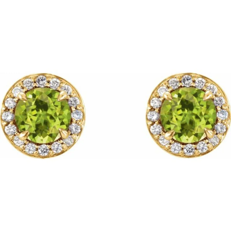 Party Earrings -14K Yellow 3.5 mm Natural Peridot & 1/8 CTW Natural Diamond Earrings