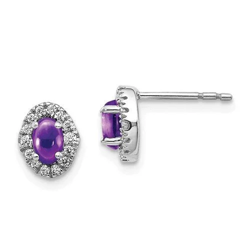 Green Earrings -14KT 0.70 CTW AMETHYST & 0.16 CTW DIAMOND HALO EARRINGS