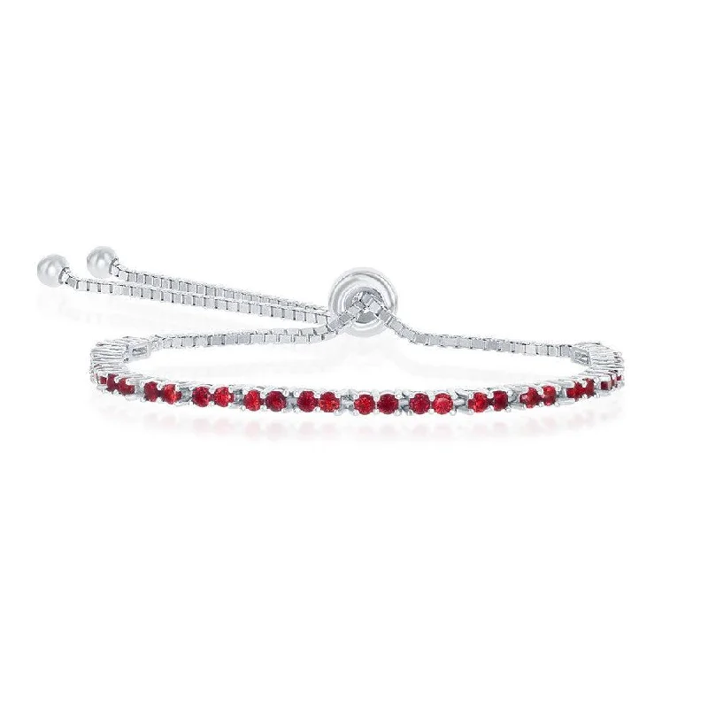 Ladies Bracelets with Clear Natrolite-Sterling Silver 2mm Ruby CZ 'July Birthstone' Adjustable Bracelet