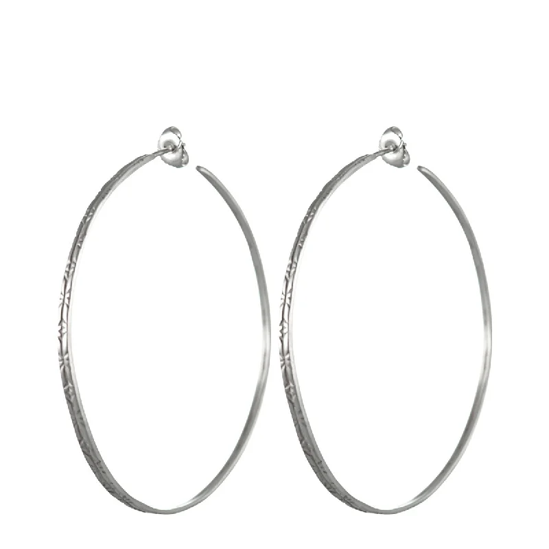 Clip-On Earrings -Sterling Silver Extra Large Engraved Hoop Earrings