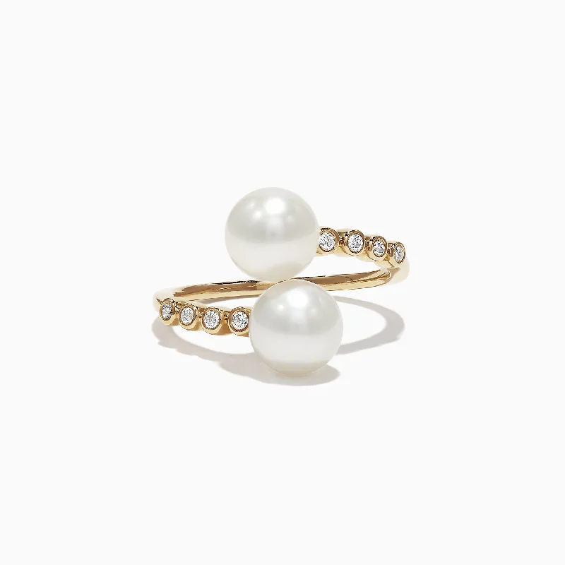 Birthday Rings -14K Yellow Gold Diamond and Fresh Water Pearl Ring, 0.09 TCW