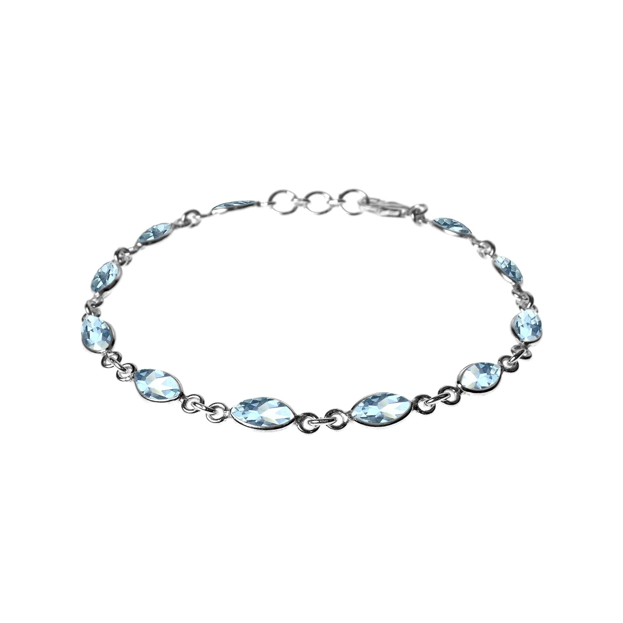 Ladies Bracelets with Photo Locket-Multi Stone Marquise Blue Topaz Facet Bracelet