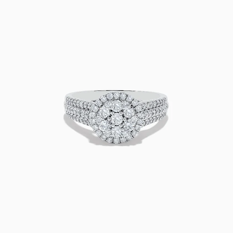 Trendy Rings -14K White Gold Diamond Cluster Ring, 0.95 TCW