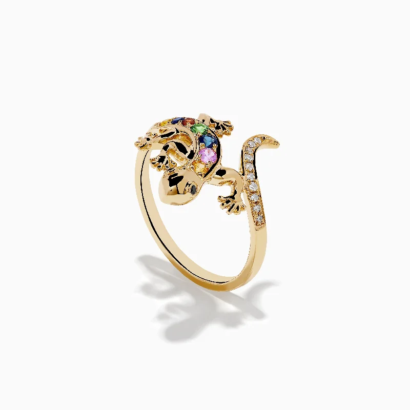 Symmetrical Rings -14K Yellow Gold Multi Sapphire and Diamond Lizzard Ring